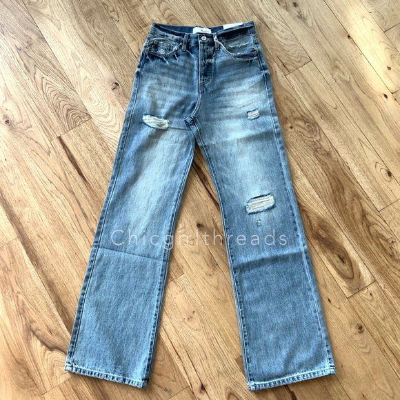 RELISTED SIZES 5/26 § 13/30 Kancan Ultra High Waist 90s Distressed Wide Leg Jean - Picture 12 of 16